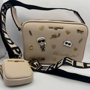 Karl Lagerfeld Maybelle Light Tan Crossbody Bag with Signature Charms